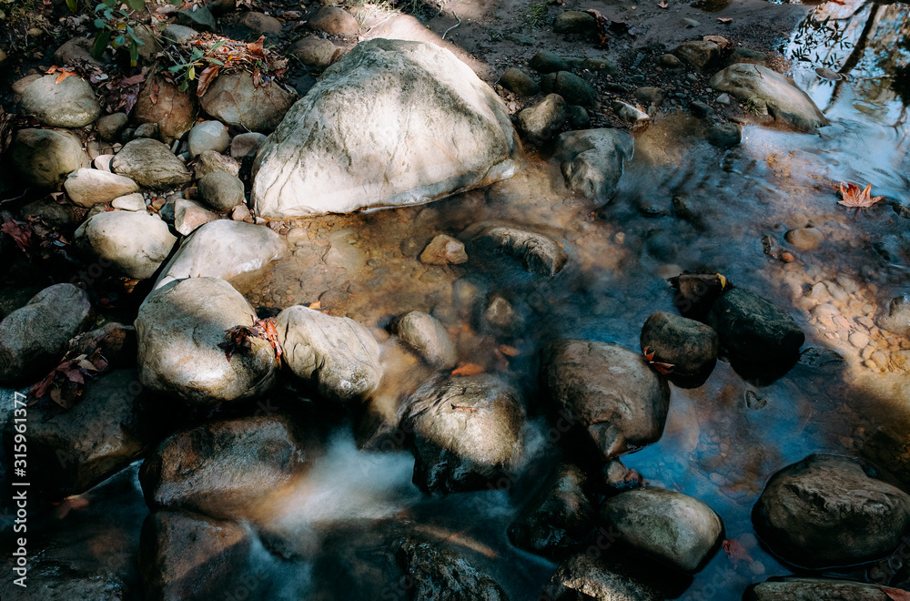 Long exposure of creek running in the California mountains