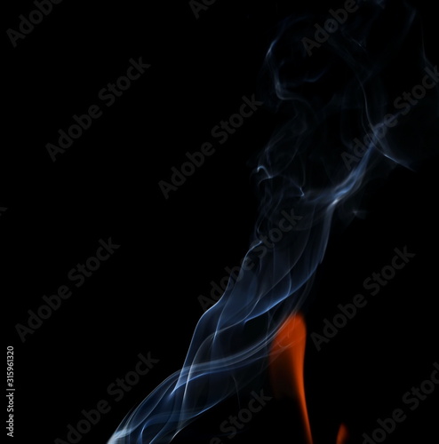 Smoke and flames isolated on black background and texture, clipping path