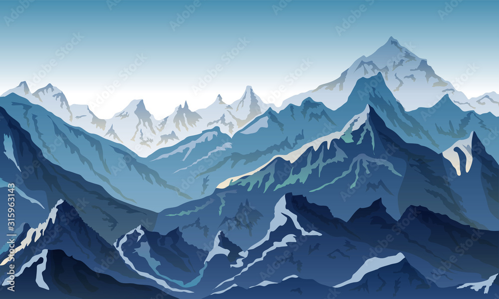 Vector illustration of dark blue mountain landscape during sunset Vector illustration of dark blue mountain landscape during sunset