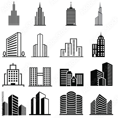 Buildings vector icon set. skyscraper illustration sign collection. hotel symbol. penthouse logo.