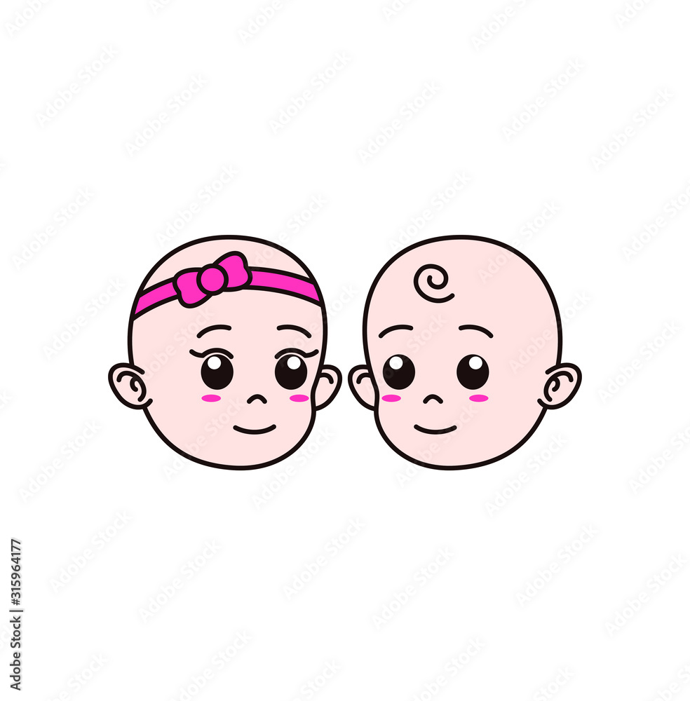 Girl and Boy Baby Face Icon Logo Graphic Vector Girl and Boy Baby Face Icon Logo Graphic Vector