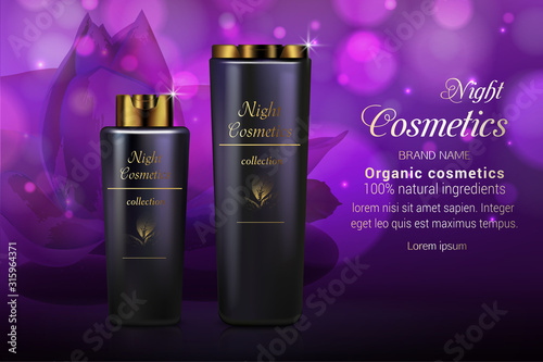 Night realistic cosmetics advertising banner vector template