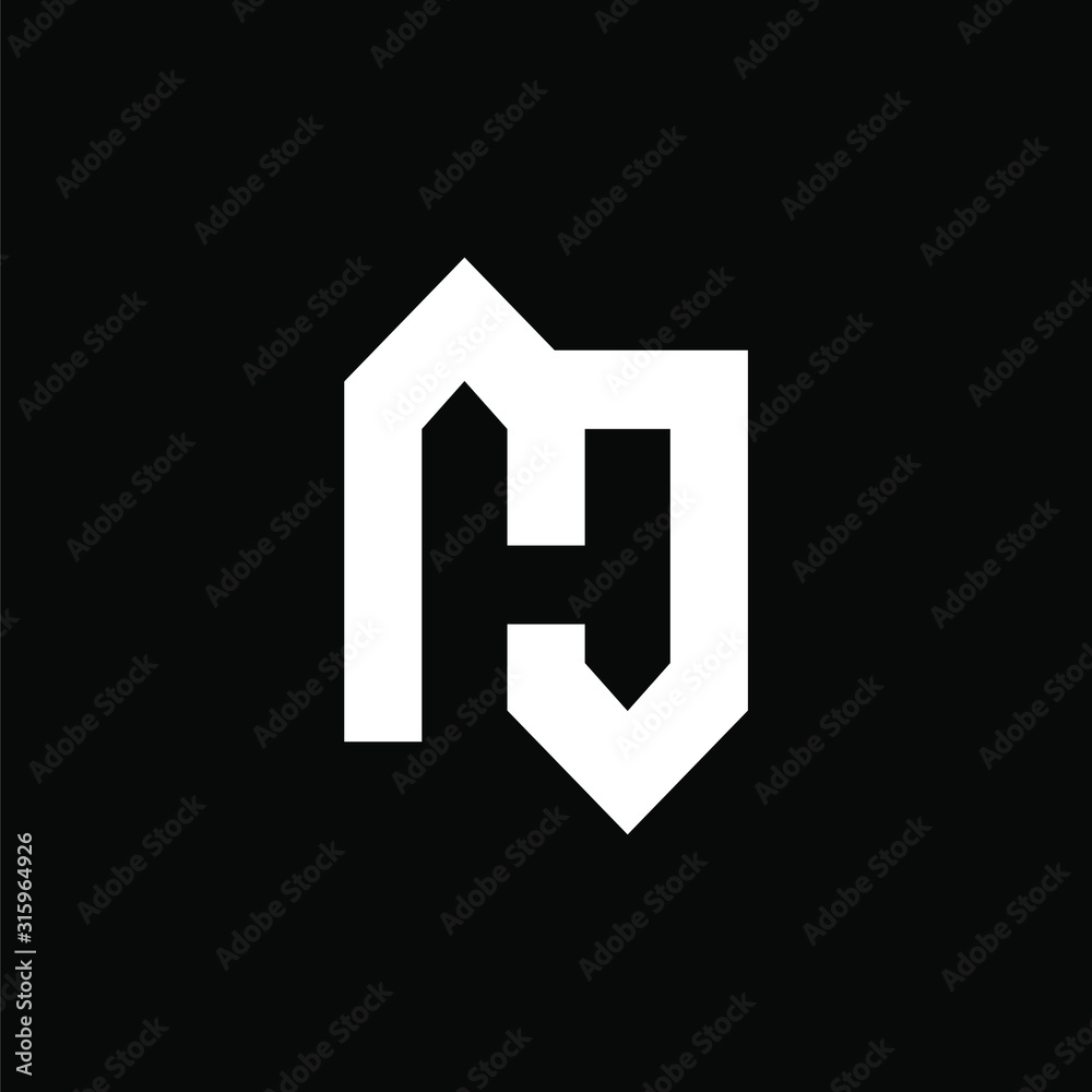Initial letter MJ or HJ logo template with bold line art symbol in flat design monogram illustration
