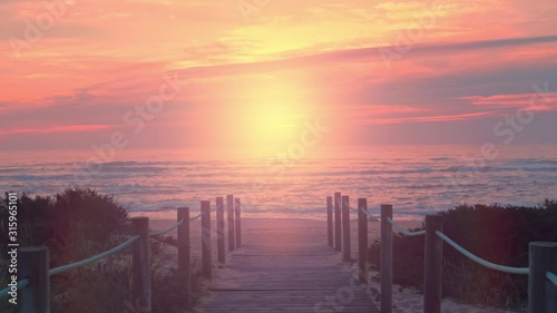 Beautiful tropical wooden beach way, summer landscape