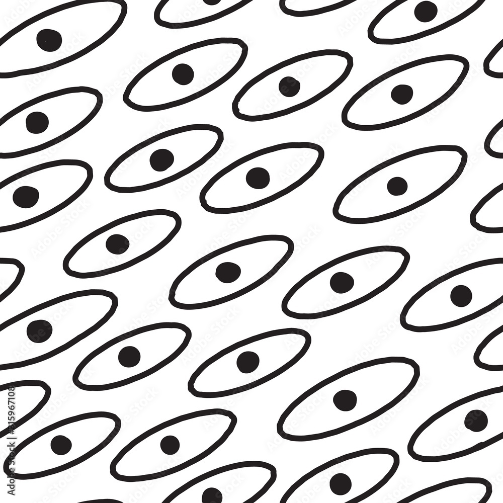 chaotic hand drawn simple ellipses with dots. seamless pattern