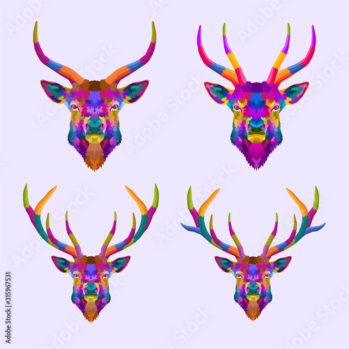 colorful set deer pop art portrait,can be used to design for T-shirt, card, poster, invitation. Vector illustration