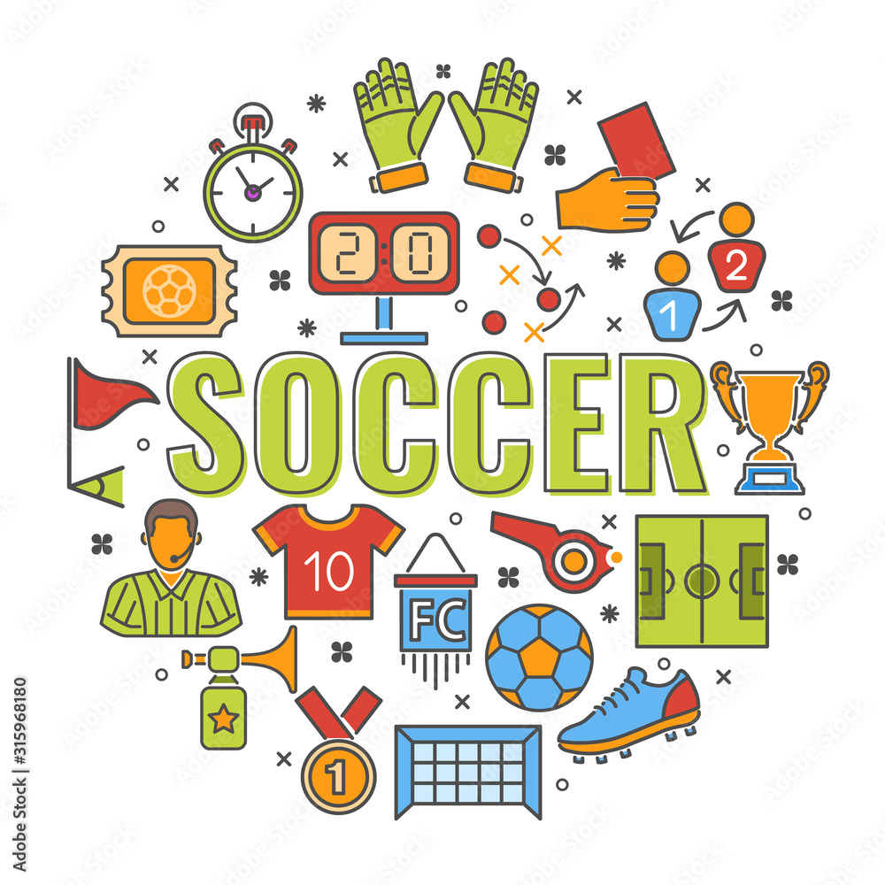 Soccer Banner with Line Icon