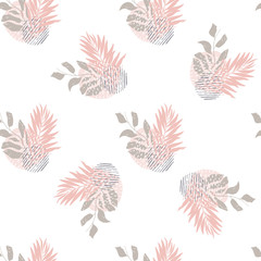 Gordijnen Tropische bladerprint patronen Seamless exotic pattern with tropical plants and gold glitter elements. Vector  © Tolchik