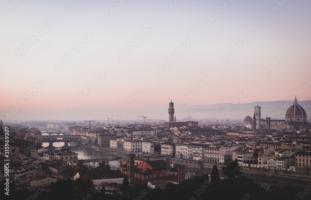 Landscape of Florence with ponte Vecchio and Arno