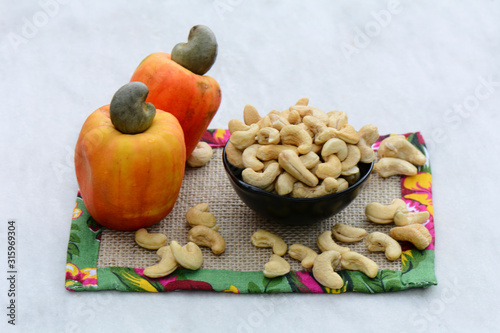 Cashew nuts with pool blurred background