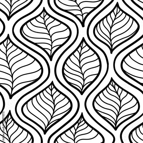 abstract leaves. thin black lines. botanical doodle art