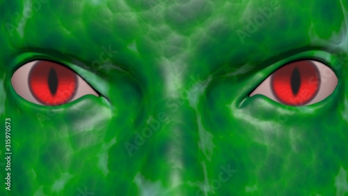 Alien extraterrestrial eyes . Green skin. 3d rendering   illustration