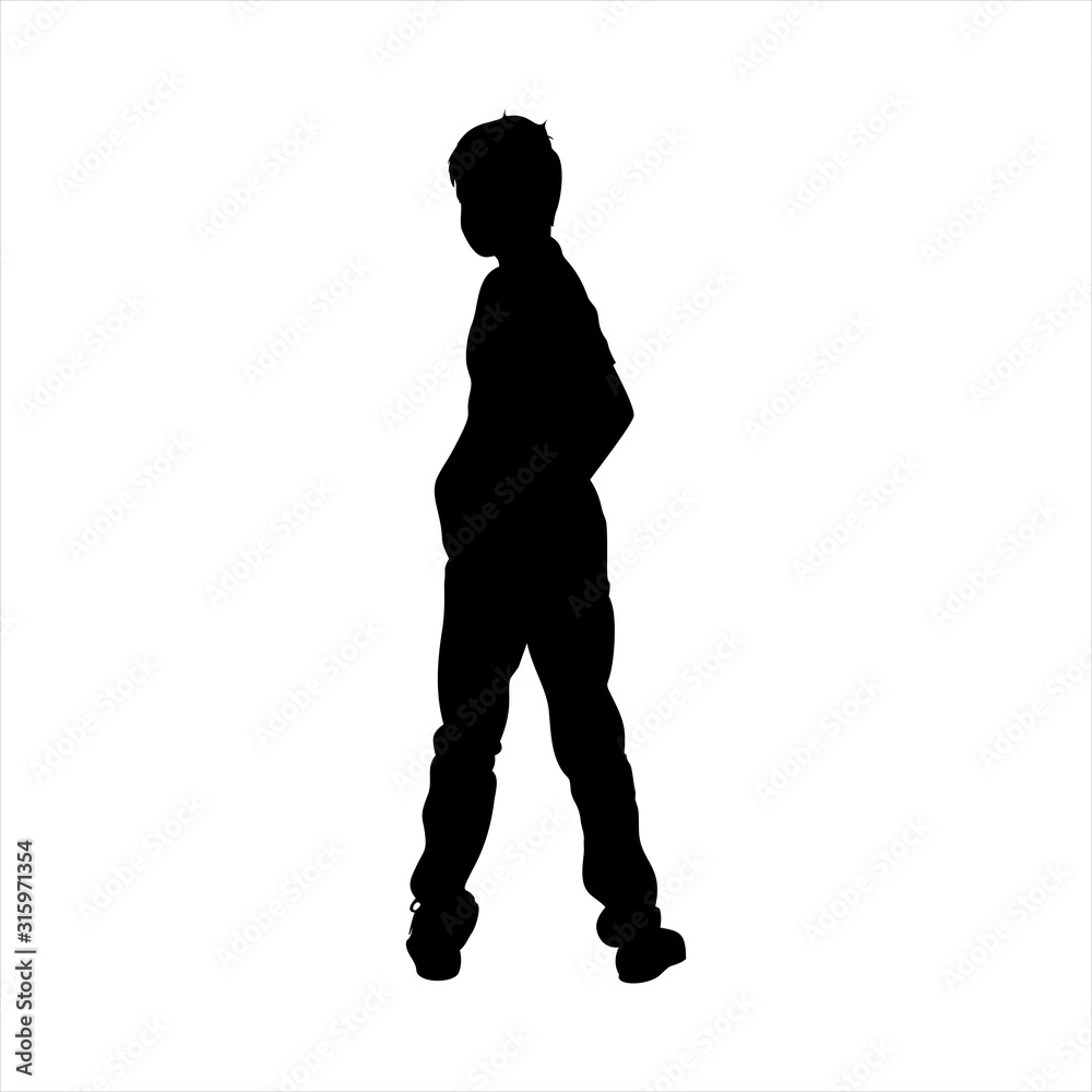 Young man standing, isolated vector silhouette