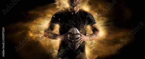 Foto Rugby football player. Sports banner