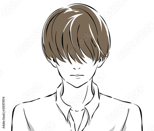 前髪で目を隠した男性の顔