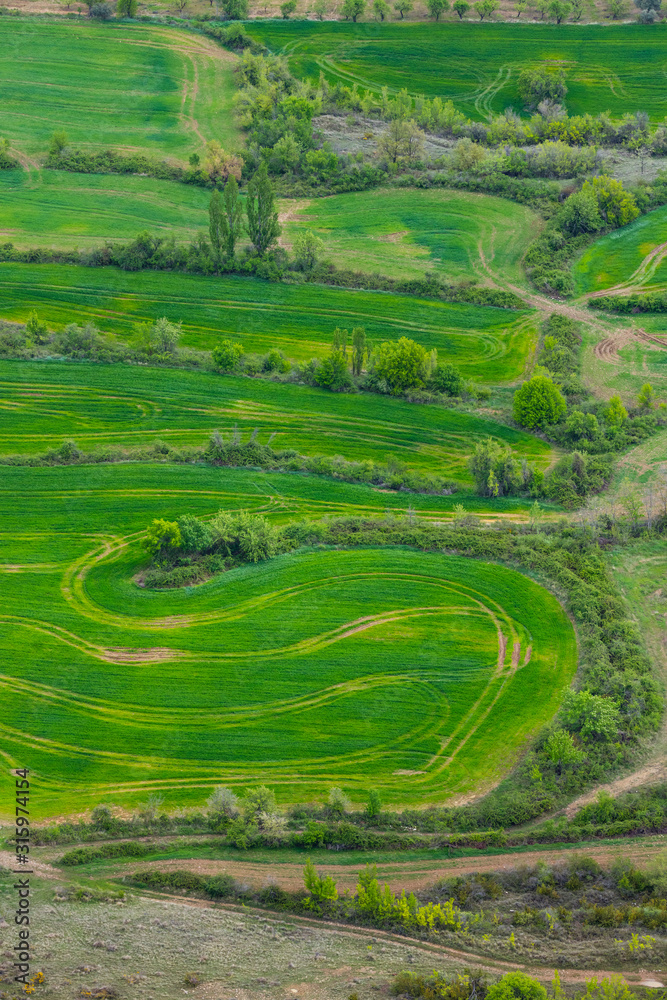 Agricultural fields, Montsec Range, The Pre-Pyrenees, Lleida, Catalonia, Spain, Europe Agricultural fields, Montsec Range, The Pre-Pyrenees, Lleida, Catalonia, Spain, Europe