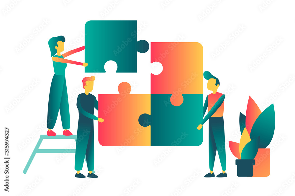 Vector concept of creative teamwork with puzzle and characters Vector concept of creative teamwork with puzzle and characters