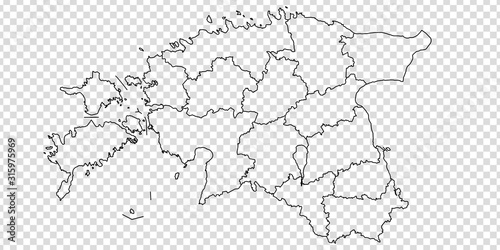 Blank map of  Estonia. High quality map Republic of Estonia with provinces on transparent background for your web site design, logo, app, UI.  Europe. EPS10. 