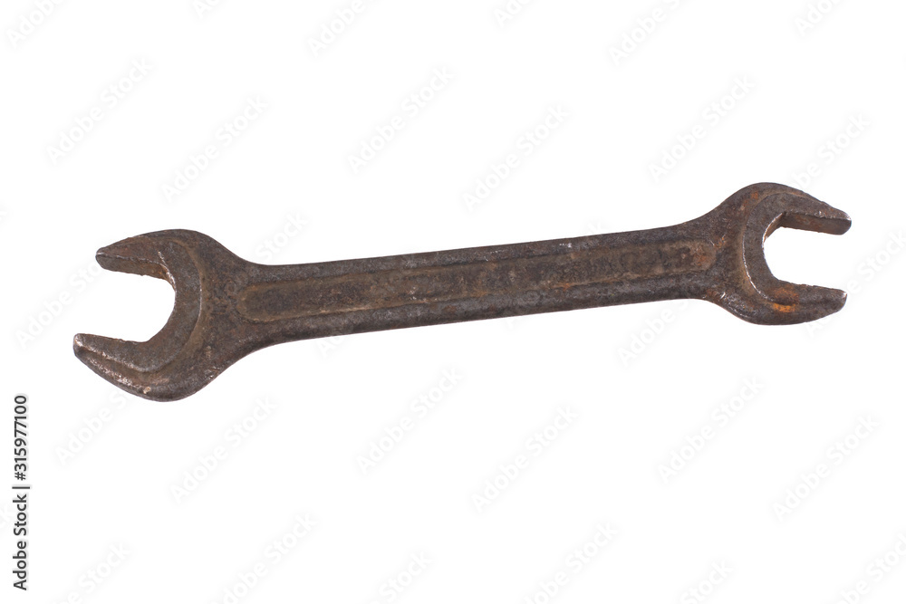 Old rusty wrench isolated on a white background. Old rusty wrench isolated on a white background.