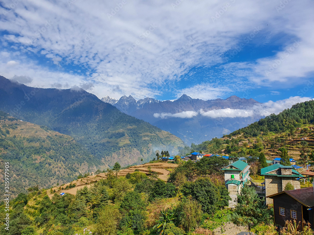 Nuntala village. Everest base camp trek: way from Kharikhola to Taksindu. Himalayas, Solokhumbu, Nepal.