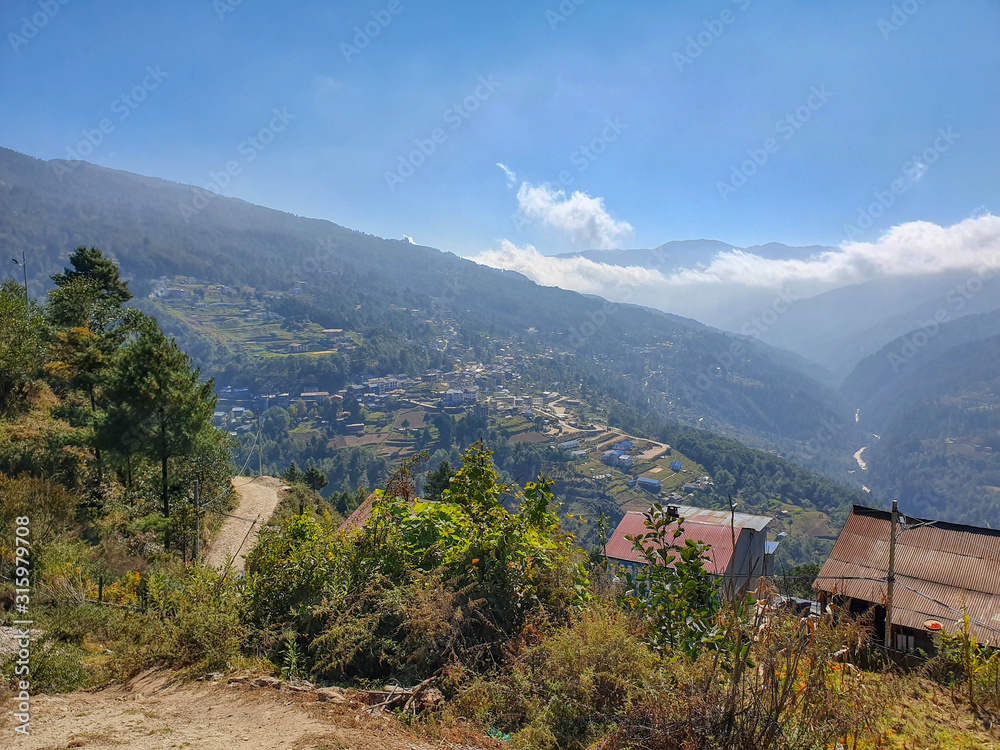View on Salleri. Everest base camp trek: from Taksindu to Salleri. Himalayas, Nepal.
