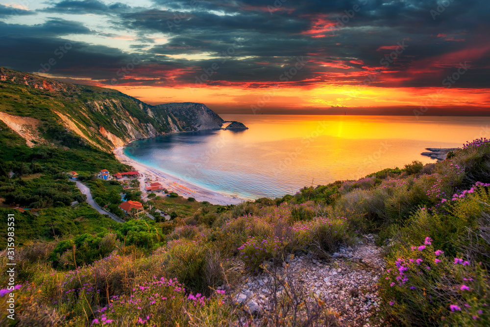 Beautiful summer sunset on Greece islands