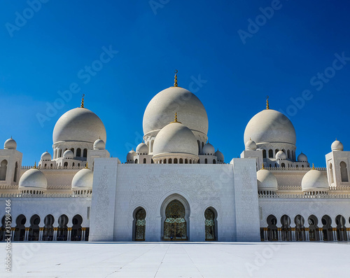 Abu Dhabi, UAE - November 2019: Sheikh Zayed Grand Mosque in Abu Dhabi, the largest mosque in the country. Open for tourists.