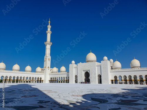 Abu Dabi, UAE - November 2019: Sheikh Zayed Grand Mosque in Abu Dhabi, the largest mosque in the country. Open for tourists.