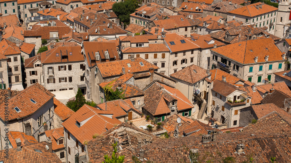 View of the roofs of an old European city.