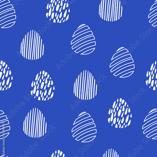Illustration seamless pattern of contour white striped eggs on a blue background. for the holiday of Easter. for design, paper, fabric, cards