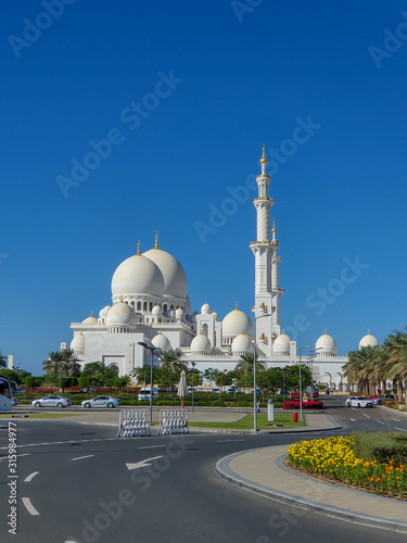 Abu Dhabi, UAE - November 2019: Sheikh Zayed Grand Mosque in Abu Dhabi, the largest mosque in the country. Open for tourists.