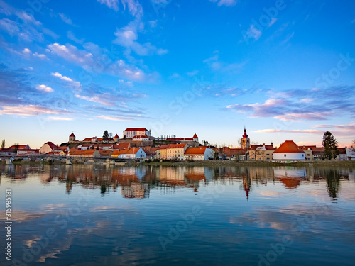 Cityscape of the Slovenia's oldest city Ptuj after the sunset