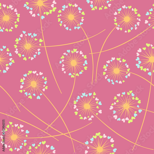 Dandelion blowing vector floral seamless pattern.