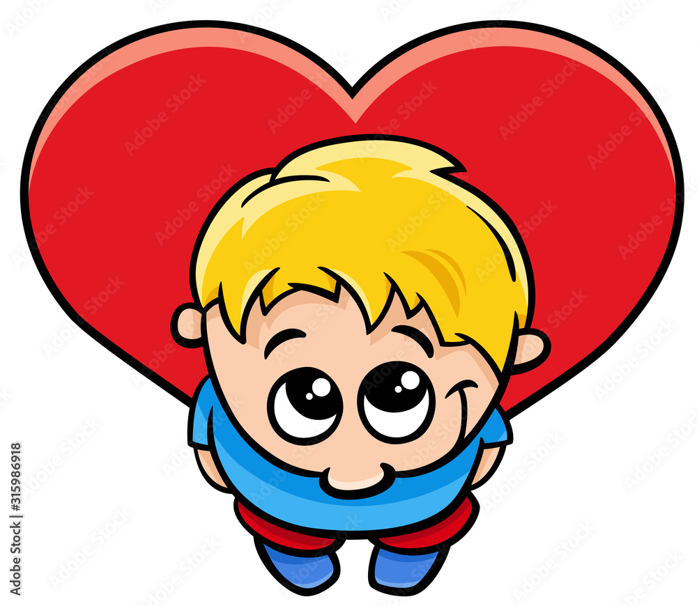 valentine card with little boy with large heart valentine card with little boy with large heart