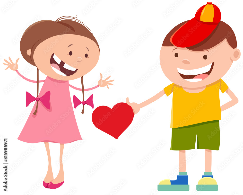valentine card with cute cartoon girl and boy valentine card with cute cartoon girl and boy
