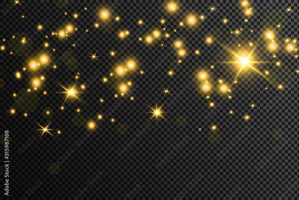Fototapeta premium Golden particles. Glowing yellow bokeh circles abstract gold luxury background