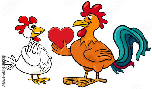 valentine card with hen an rooster in love