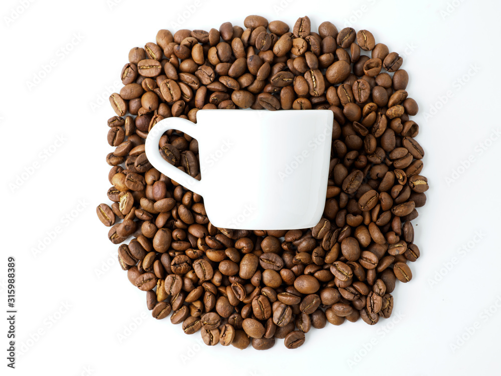 Roasted coffee beans isolated on white background. Roasted coffee beans isolated on white background.