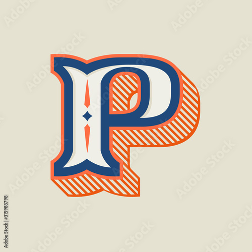 P letter logo in vintage western style with striped shadow.
