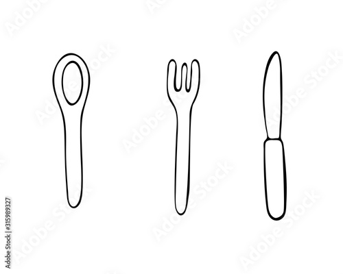 Illustration set of cutlery  spoon  fork  knife. Vector stock illustration