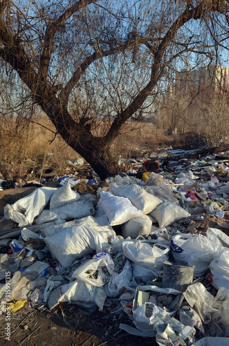 Nature near Ukrainian capital. Environmental contamination. Illegal junk dump. Near Kiev  Ukraine