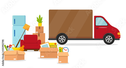 Moving in new house or office. Vector illustration.