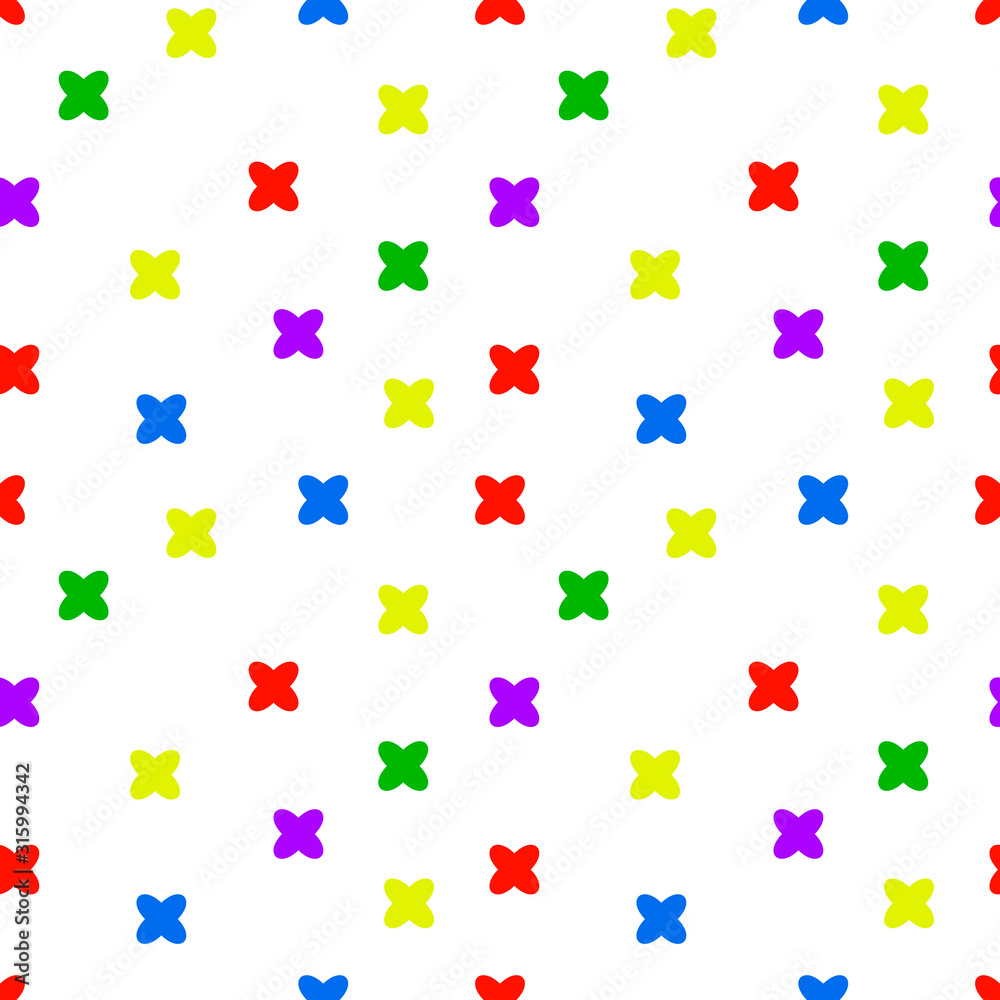 Naklejka premium Seamless pattern with colored crosses on a white background. Children's theme. Textile design. The print on the fabric. Cute drawing. Textiles for babies. Vector