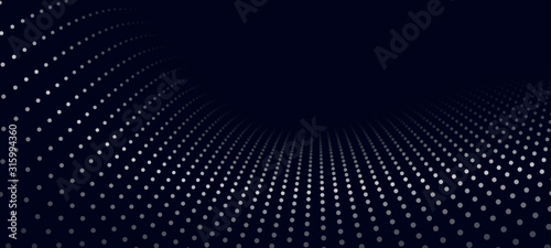 Wave of particles. Futuristic point wave. Vector illustration. Abstract background with a dynamic wave. Wave 3d.