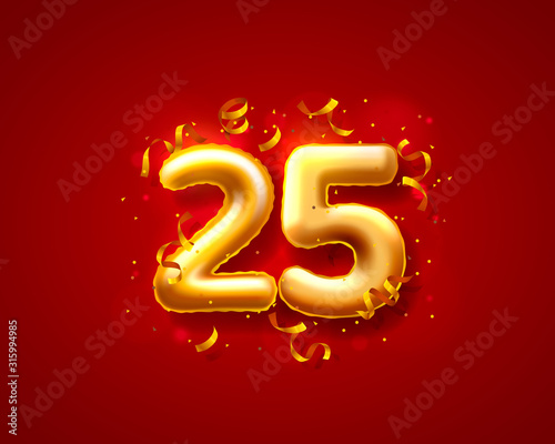 Festive ceremony balloons, 25th numbers balloons. Vector