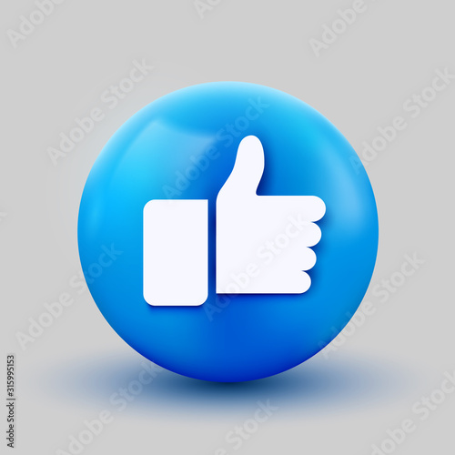 3D thumb up ball sign Emoticon Icon Design for Social Network. Modern like Emoji.
