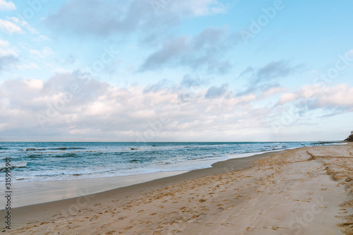 Baltic sea coast beach at sunset