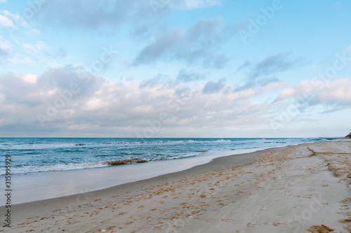 Fototapeta Naklejka Na Ścianę i Meble -  Baltic sea coast beach at sunset