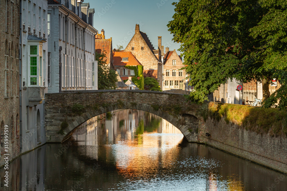 Bruges canal cityscape, Belgium
