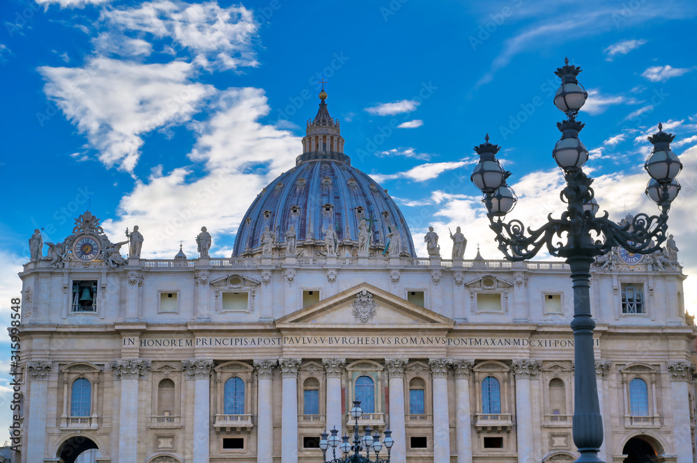Vatican City - May 30, 2019 - St. Peter's Basilica and St. Peter's Square located in Vatican City near Rome, Italy.